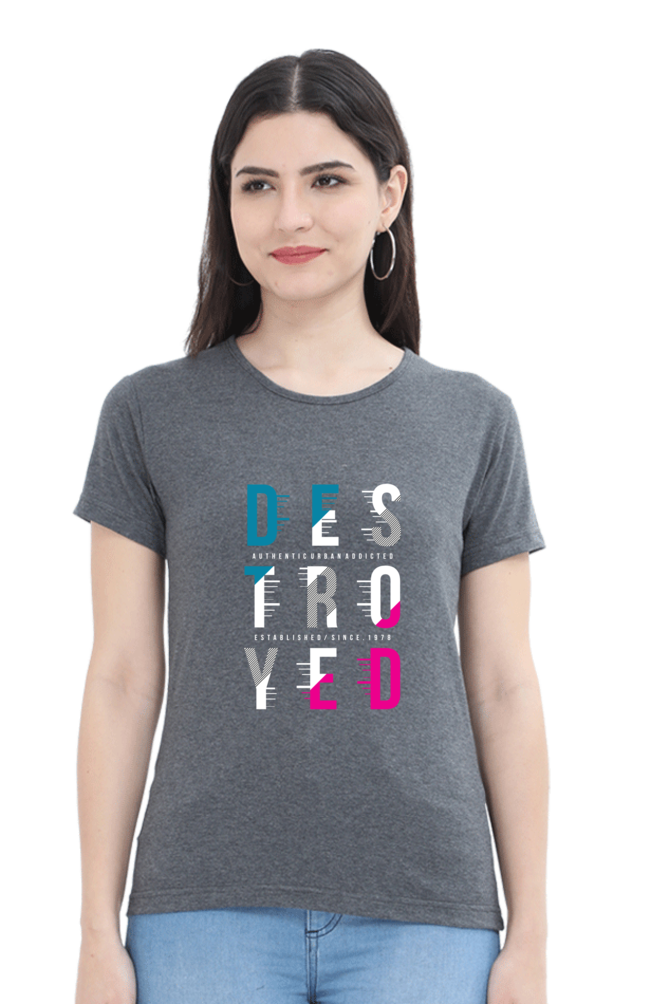 Destroyed Women’s T-Shirt - Charcoal Melange / S