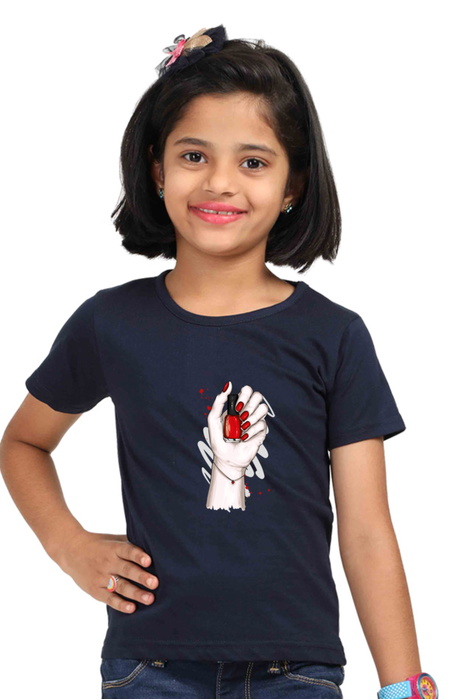 Nail And Nail Polish Girls T-Shirt - Navy Blue / 0-12M