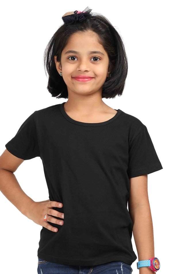 Round Neck Half Sleeve Classic Girls T-Shirt - Black / 7Yrs - plains