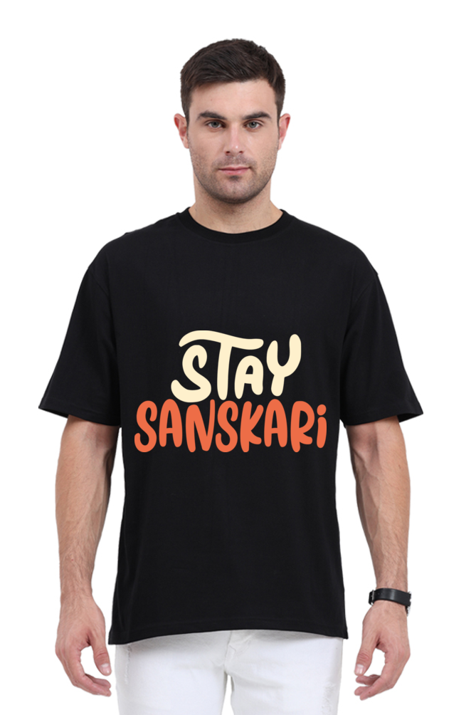 Stay Sanskari Unisex Oversized T-shirt - Black / S