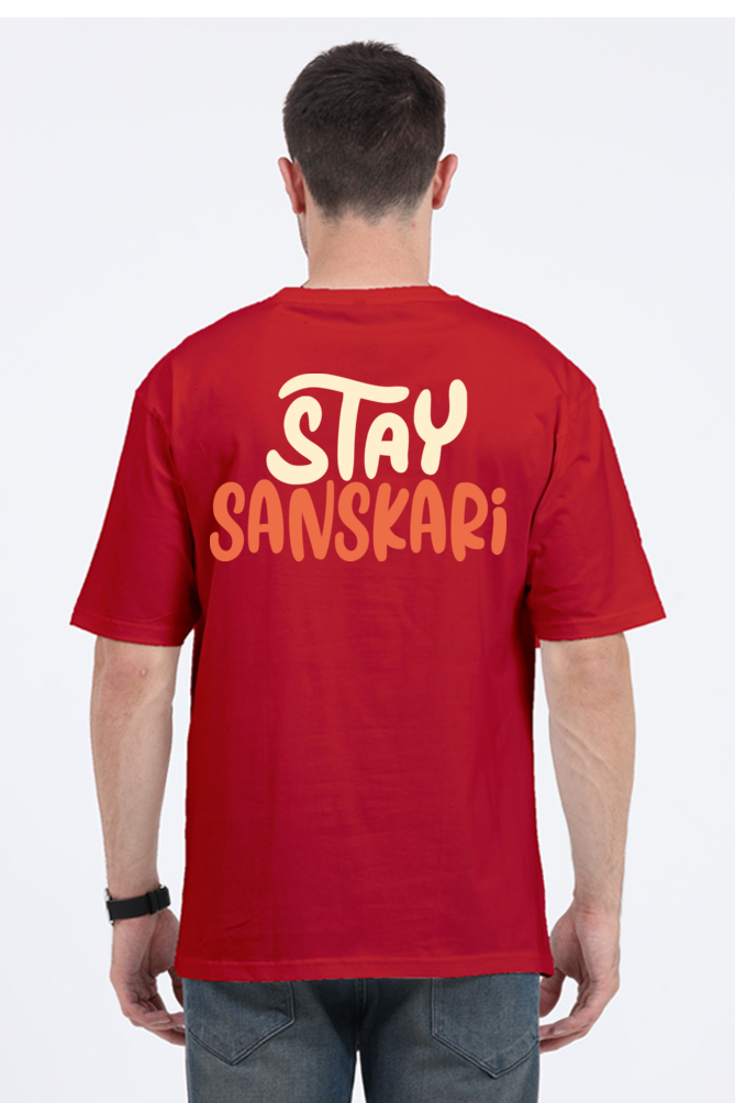 Stay Sanskari (Back) Unisex Oversized T-shirt - Red / S