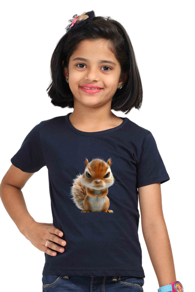 Grumpy Squirrel Girls T-shirt - Navy Blue / 5Yrs