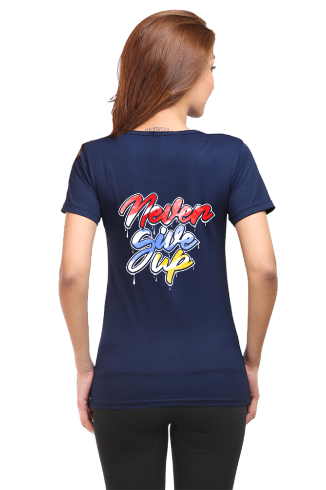 Never Give Up Women’s T-shirt - Navy Blue / XS