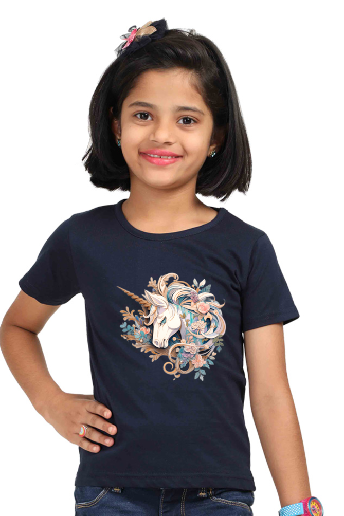 Unicorn Series 2 Girls T-Shirt - Navy Blue / 0-12M