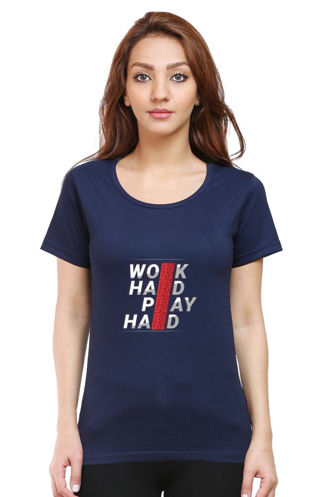 Work Hard Play Hard Women’s T-shirt - Navy Blue / S