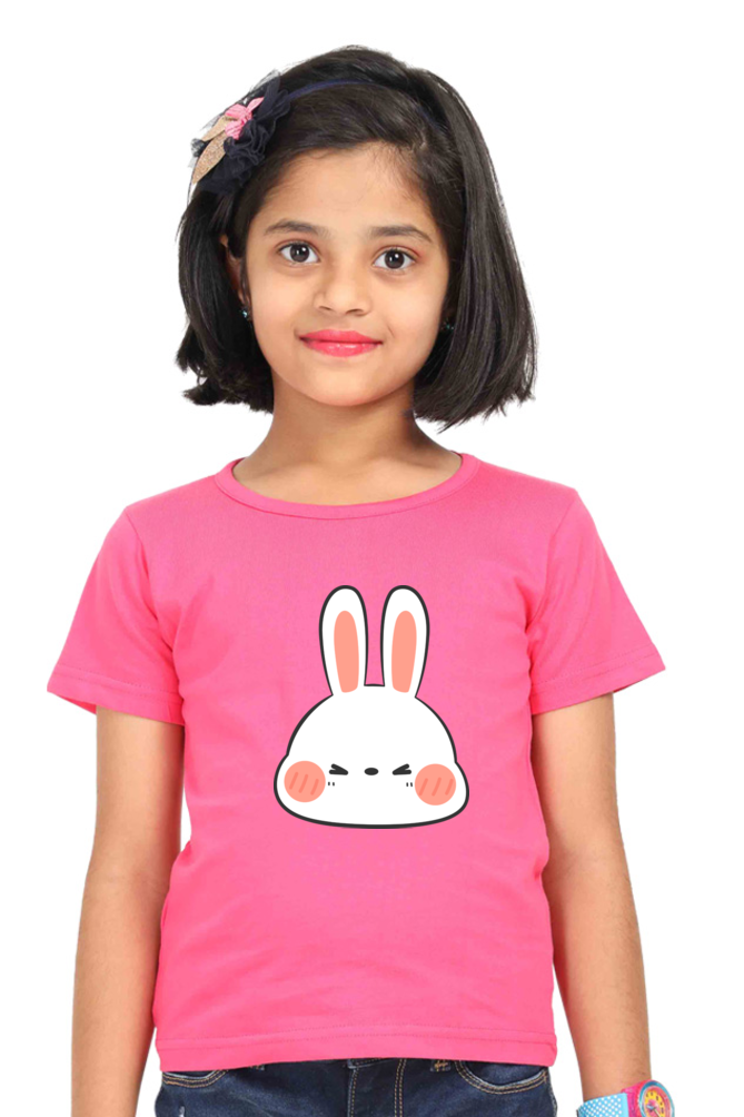 Cute Rabbit Head Girls T-shirt - Pink / 5Yrs