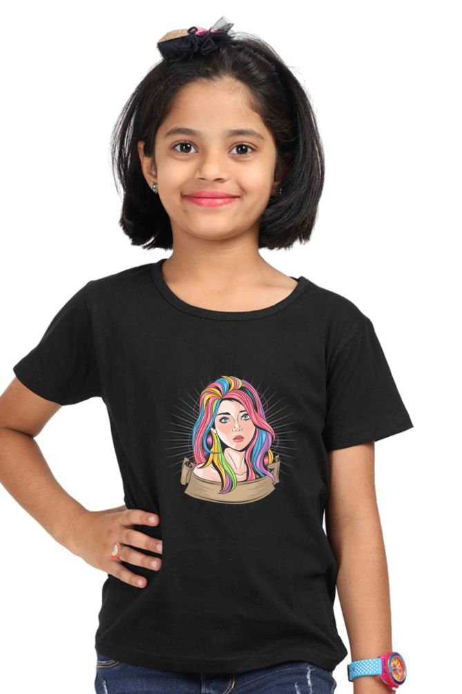 Girl With Colored Hair Streaks Girls T-Shirt - Black / 0-12M