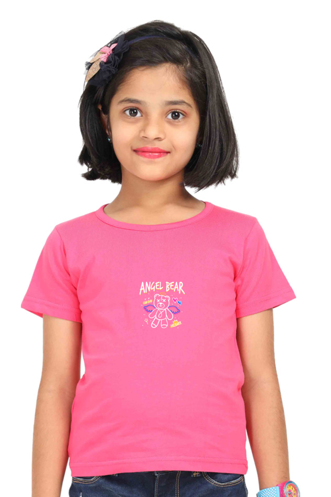 printed bio-washed fabric tshirt for girls pink color