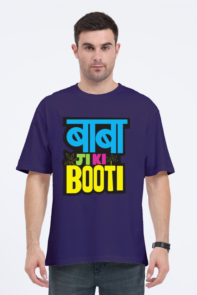 oversized t shirt with Hindi text indigo color