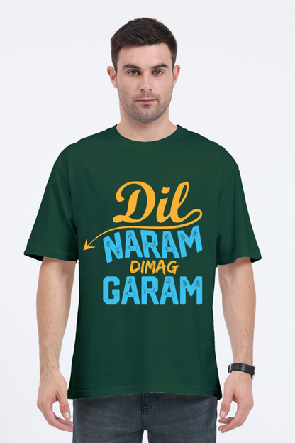 Dil Naram Dimag Garam Unisex Oversized T-shirt - Bottle Green / S