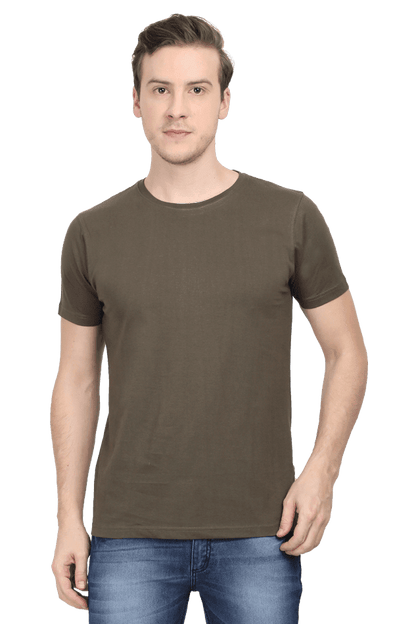 Round Neck Half Sleeve Classic - Olive Green / L - plains