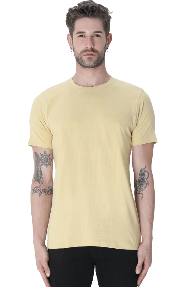 Round Neck Half Sleeve Classic - Beige / L - plains