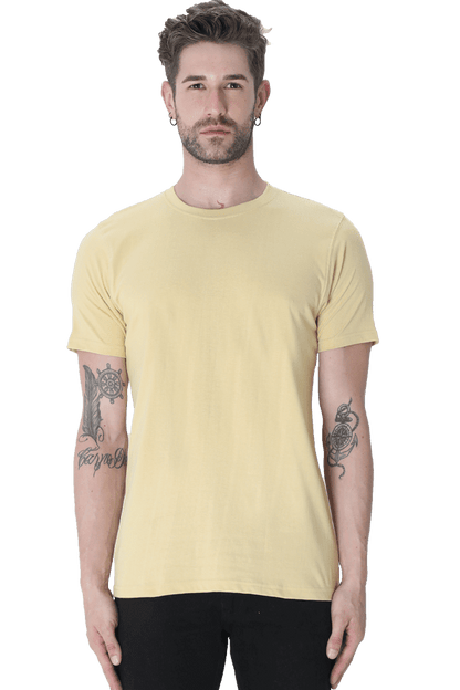 Round Neck Half Sleeve Classic - Beige / L - plains