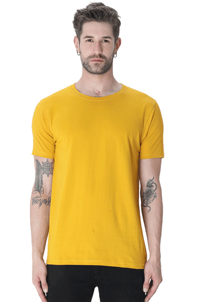 Round Neck Half Sleeve Classic - Mustard Yellow / L - plains