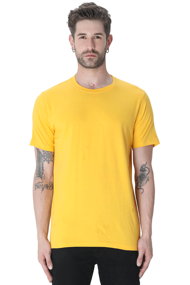 Round Neck Half Sleeve Classic - Golden Yellow / L - plains