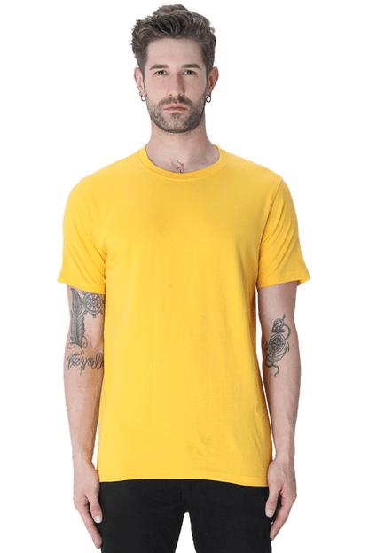 Round Neck Half Sleeve Classic - Golden Yellow / L - plains