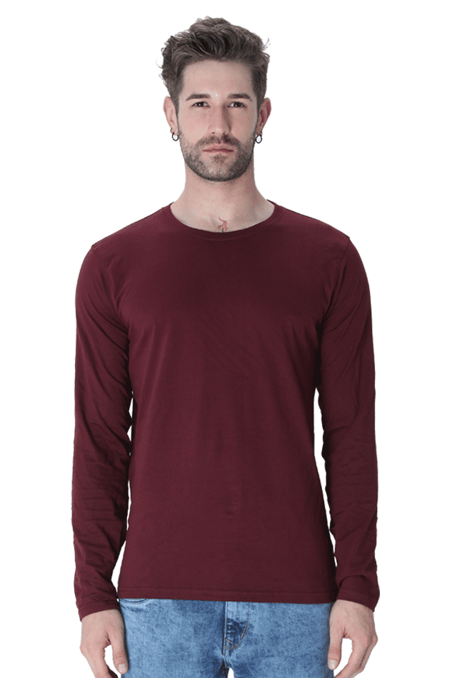 Round Neck Full Sleeve - Maroon / S - plains