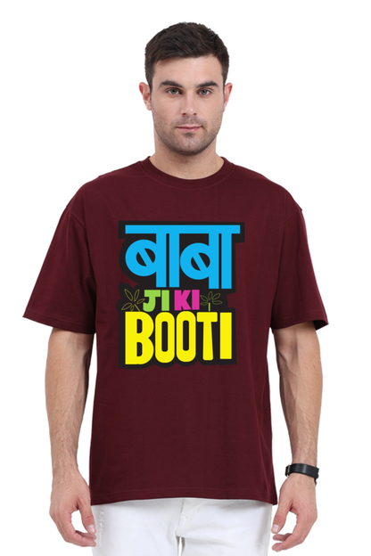 oversized t shirt with Hindi text maroon color