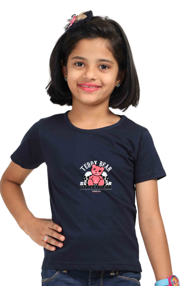 bio-washed fabric tshirt for girls navy blue