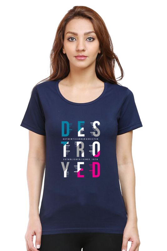 Destroyed Women’s T-Shirt - Navy Blue / M