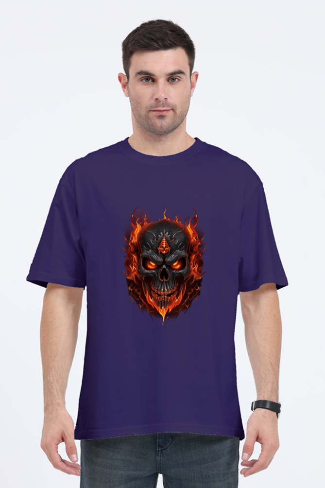 Burning Skull Unisex Oversized T-shirt for men purple color