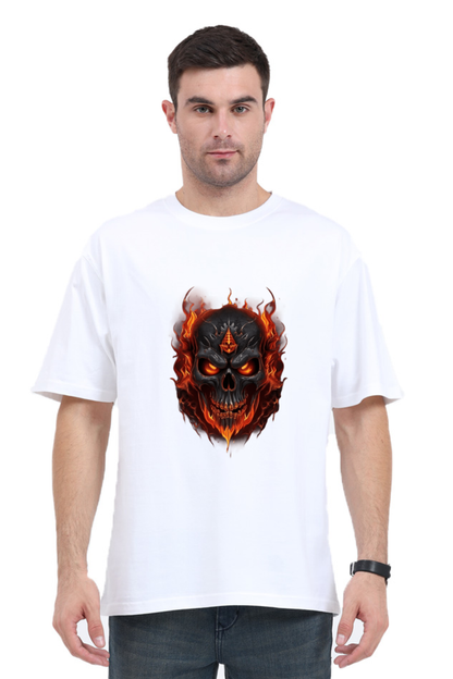 Burning Skull Unisex Oversized T-shirt for men white color