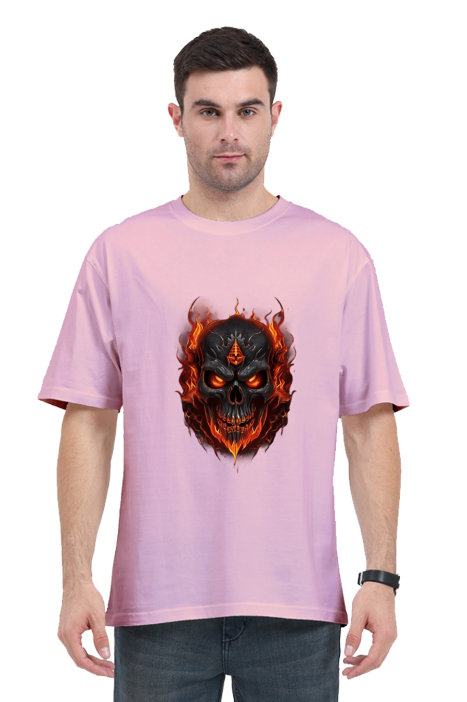 Burning Skull Unisex Oversized T-shirt for men pink color