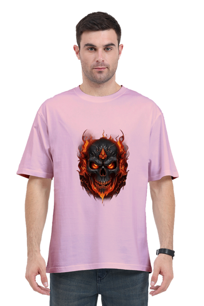 Burning Skull Unisex Oversized T-shirt for men pink color