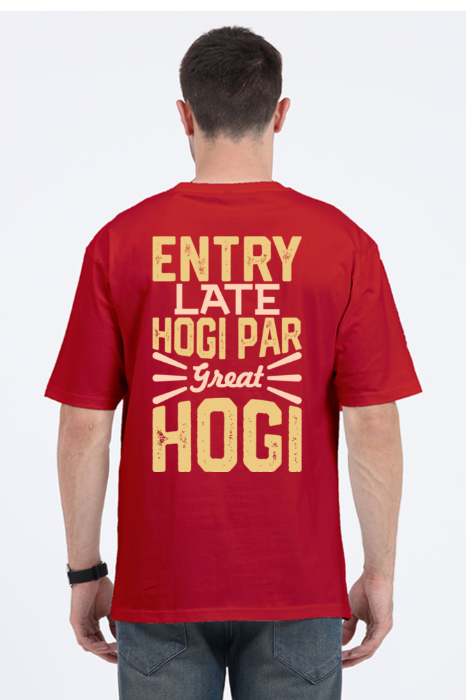 Entry Late Hogi Par Great Hogi Unisex Oversized T-shirt - Red / S