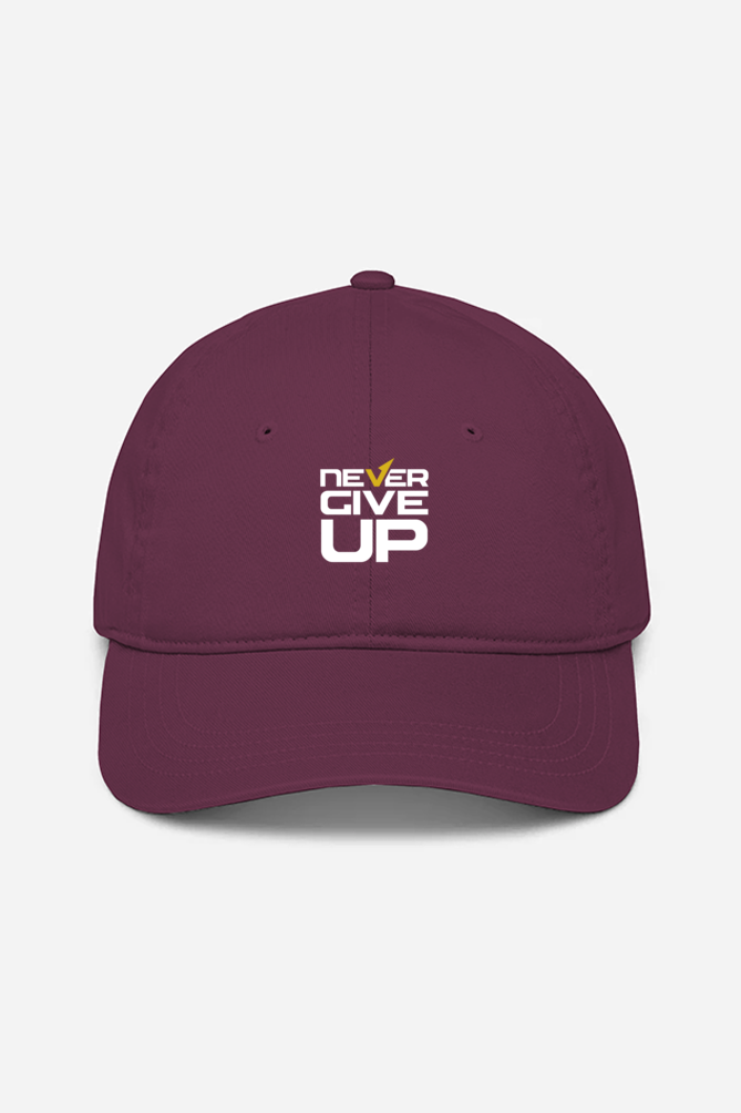 Never Give Up Unisex Baseball Cap - Maroon / Standard