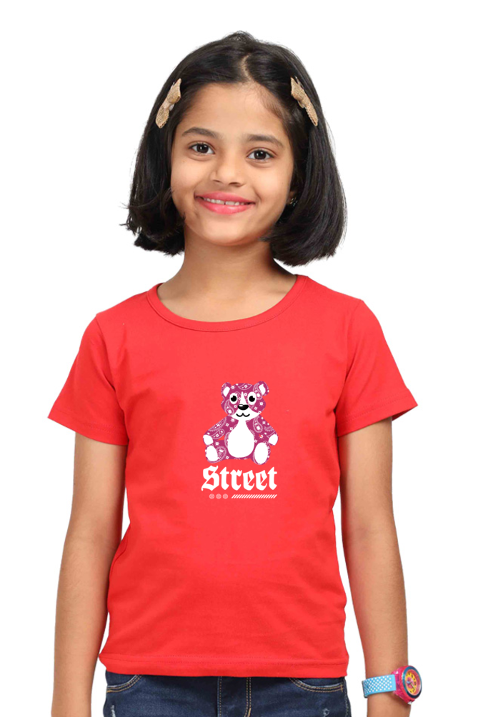 cotton t shirt for kids with bear print red color