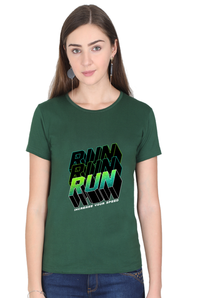 Run Run Run Women’s T-shirt - Bottle Green / L