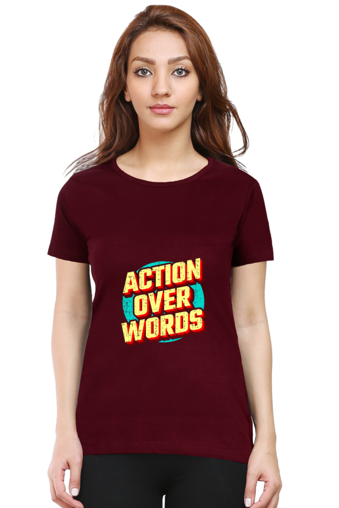 printed t shirts for women graphic maroon color