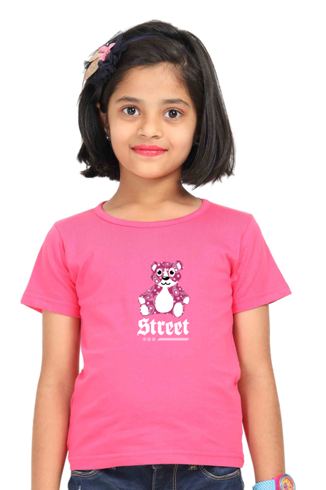 cotton t shirt for kids with bear print pink color