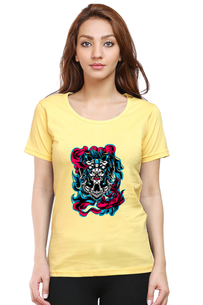 front printed tshirt for girls bright yellow color