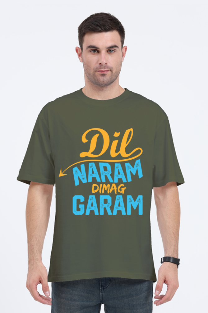 Dil Naram Dimag Garam Unisex Oversized T-shirt - Olive Green / S