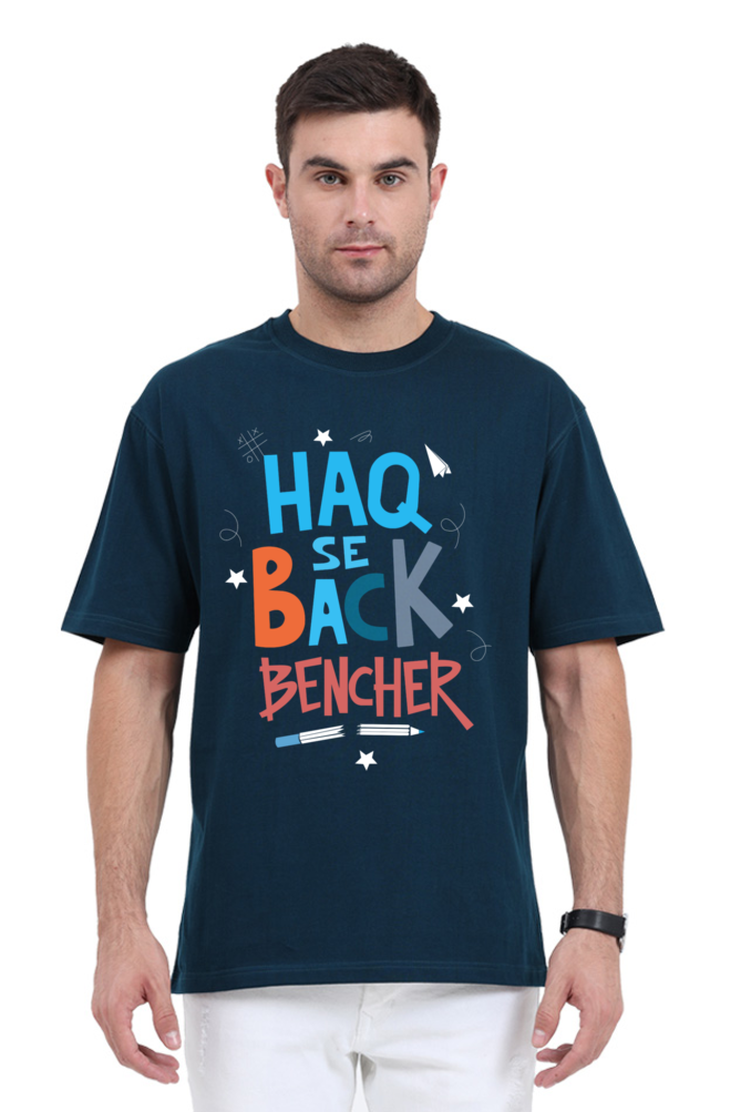 Haq Se Back Bencher Unisex Oversized T-shirt - Petrol Blue / S