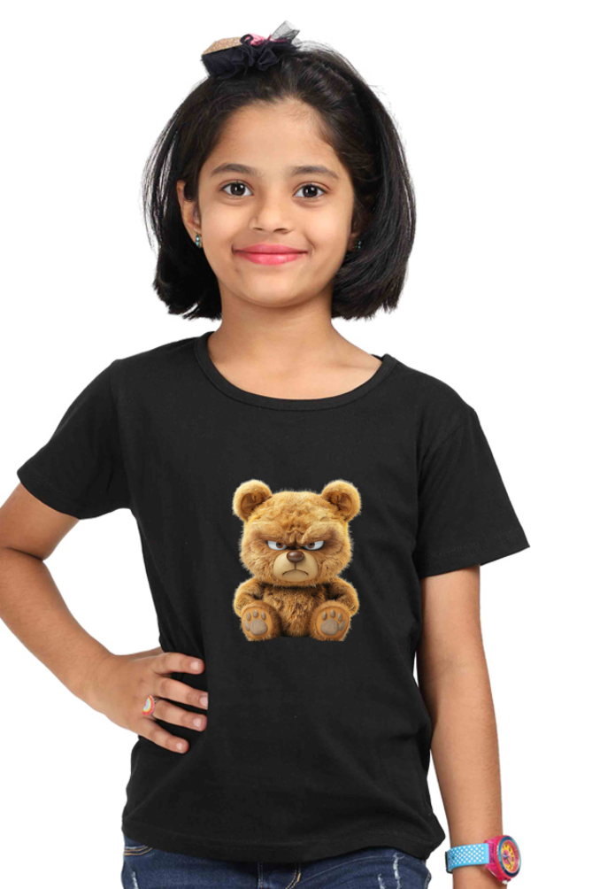 Grumpy Teddy Girls T-shirt - Black / 5Yrs