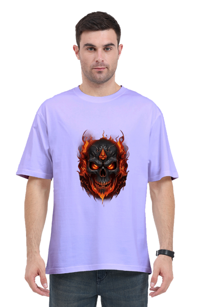 Burning Skull Unisex Oversized T-shirt for men lavender color