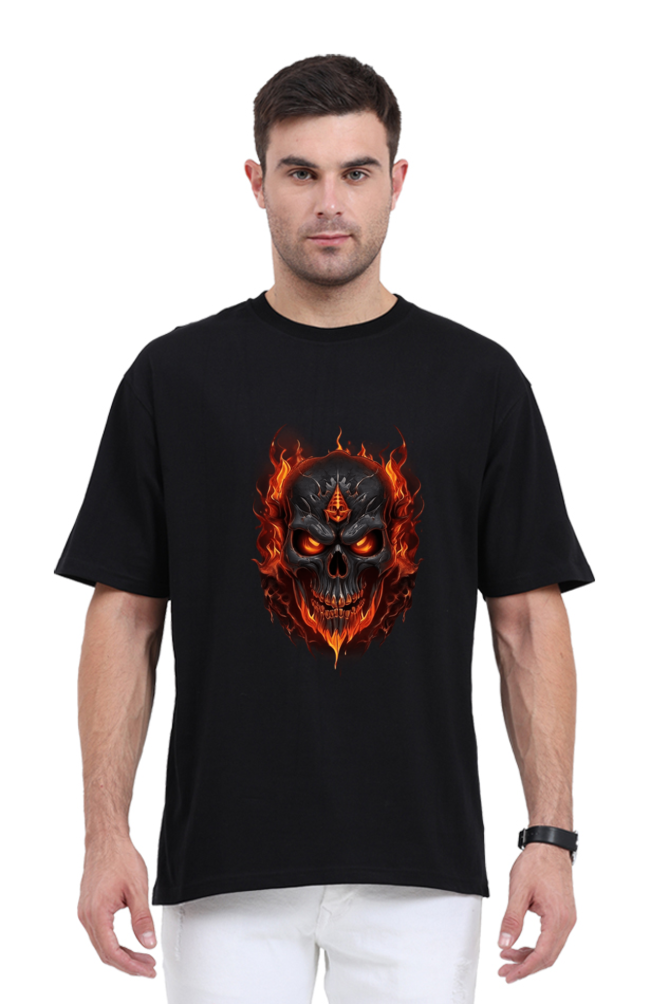 Burning Skull Unisex Oversized T-shirt for men black color