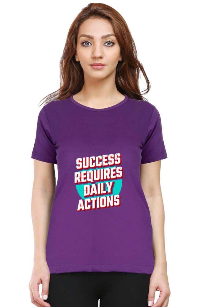 Success Requires Daily Actions Women’s T-shirt - Purple / S