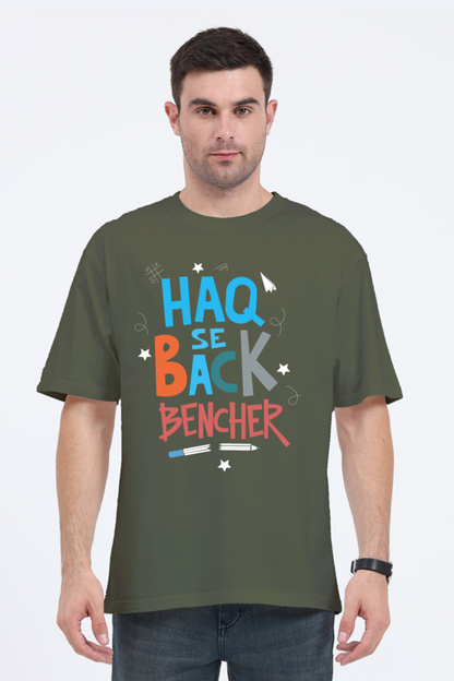 Haq Se Back Bencher Unisex Oversized T-shirt - Olive Green / S