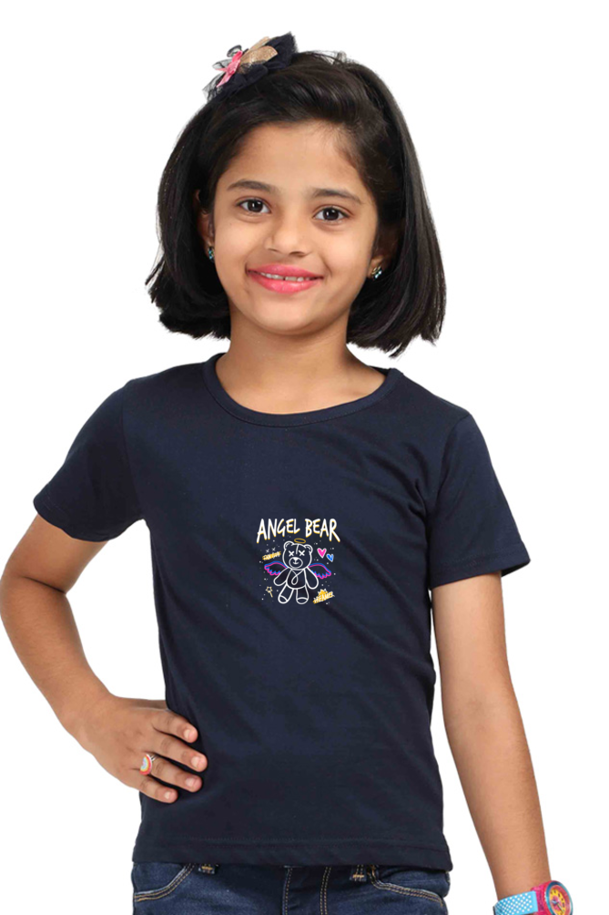 printed bio-washed fabric tshirt for girls navy blue color