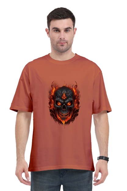 Burning Skull Unisex Oversized T-shirt for men red color