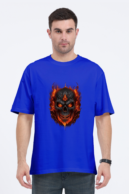 Burning Skull Unisex Oversized T-shirt for men bright blue color