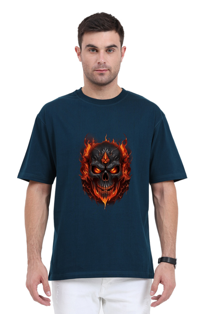 Burning Skull Unisex Oversized T-shirt for men navy color