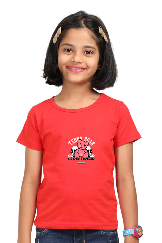 bio-washed fabric tshirt for girls red color