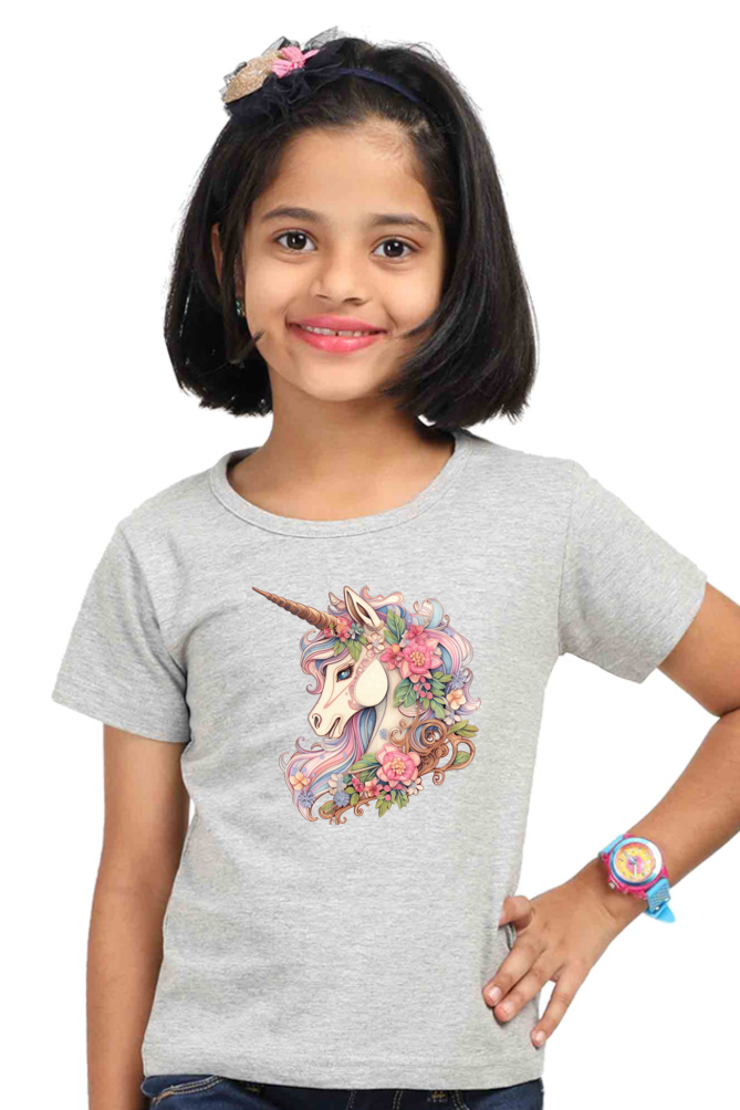 Unicorn Series 4 Girls T-Shirt - Grey Melange / 0-12M