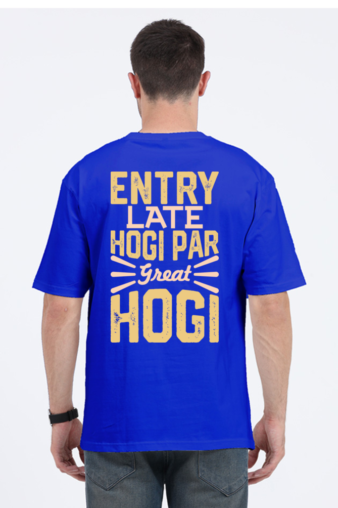 Entry Late Hogi Par Great Hogi Unisex Oversized T-shirt - Royal Blue / S