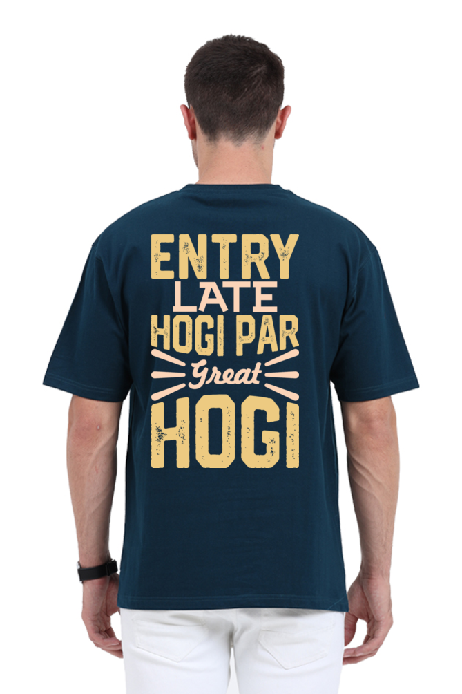 Entry Late Hogi Par Great Hogi Unisex Oversized T-shirt - Petrol Blue / S